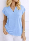 Kadın V Yaka Kısa Kol Dokuma Viskon Kumaş Bluz