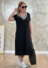Kadın V Yaka Ribana Detay Midiboy Elbise