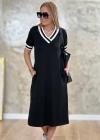 Kadın V Yaka Ribana Detay Midiboy Elbise