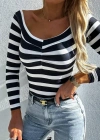 Kadın V Yaka Süprem Kumaş Çizgi Desenli Bluz