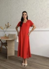 Kadın V Yaka Yırtmaç Detaylı idi Boy Elbise