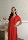 Kadın V Yaka Yırtmaç Detaylı idi Boy Elbise
