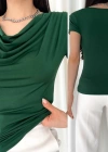 Kadın Vatkalı Omuzlar Pileli Kısa Kol Sandy Kumaş Bluz