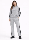 KADIN Yandan Şeritli Eşofman Takım Kapüşonlu weatshirt Boru Paça Alt, Oversize 3 Iplik Pamuklu  Gri