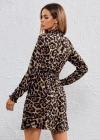 Kadın Yarım Balıkçı Yaka Uzun Kollu eopar Desen Mini Elbise