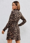 Kadın Yarım Balıkçı Yaka Uzun Kollu Leopar Desen Mini Elbise