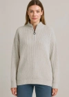 KADIN Yarım Fermuarlı Triko Kazak – Selanik Örgü, Dik Yaka, Pamuklu Dokuma, Oversize Uzun Kollu Kışlık Model  Gri