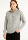 KADIN Yarım Fermuarlı Triko Kazak – Selanik Örgü, Dik Yaka, Pamuklu Dokuma, Regular Fit Uzun Kollu Kışlık odel  Gri