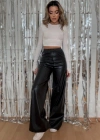 Kadın Yılbaşı özel Yüksek Bel Beli Lastikli Geniş Paçalı Deri Pantolon