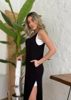 Kadın Yırtmaç Detaylı Viskon Kumaş Maxi Boy Cepli Iç Dahil Ikili Elbise