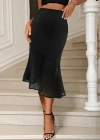 Kadın Yüksek Bel Asimetrik Detaylı Ithal Krep Etek