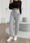 Kadın Yüksek Bel Bağcıklı Desenli Iki Iplik Pantolon