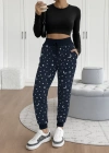 Kadın Yüksek Bel Bağcıklı Desenli Iki Iplik Pantolon