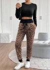 Kadın Yüksek Bel Bağcıklı Desenli Iki Iplik Pantolon