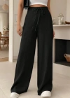 Kadın Yüksek Bel Bağcıklı Geniş Paçalı Uzun Bürümcük Pantolon