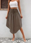 Kadın Yüksek Bel Belden Bağlamalı Asimetrik Kesim Detaylı Sandy Etek