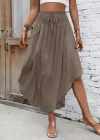 Kadın Yüksek Bel Belden Bağlamalı Asimetrik Kesim Detaylı Sandy Etek