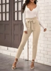Kadın Yüksek Bel Beli Fırfırlı önden Bağlamalı Ithal Krep Pantolon