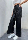 Kadın Yüksek Bel Beli Lastikli Geniş Paçalı Deri Pantolon