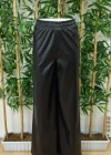 Kadın Yüksek Bel Beli Lastikli Geniş Paçalı Deri Pantolon