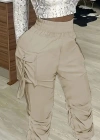 Kadın Yüksek Bel Beli Lastikli Kargo Cep Detaylı Gabardin Pantolon
