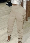Kadın Yüksek Bel Beli Lastikli Kargo Cep Detaylı Gabardin Pantolon