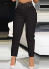 Kadın Yüksek Bel çapraz şerit Detaylı Ithal Krep Pantolon