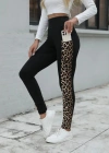 Kadın Yüksek Bel Cep Detaylı Leopar Desenli Dalgıç Tayt