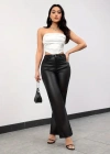 Kadın Yüksek Bel Cepli Deri Pantolon