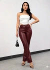 Kadın Yüksek Bel Cepli Deri Pantolon