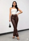 Kadın Yüksek Bel Cepli Deri Pantolon