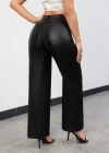 Kadın Yüksek Bel Cepli Deri Pantolon