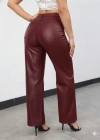 Kadın Yüksek Bel Cepli Deri Pantolon