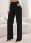 Kadın Yüksek Bel Cepli Geniş Kesim Ithal Krep Pantolon
