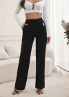 Kadın Yüksek Bel Cepli Geniş Kesim Ithal Krep Pantolon