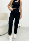 Kadın Yüksek Bel Cepli Paça Ağzı Pile Detaylı Ithal Krep Pantolon