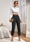 Kadın Yüksek Bel Cepli Paçası Lastikli Ithal Krep Pantolon
