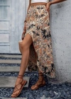 Kadın Yüksek Bel çiçek Desenli önü Asimetrik Detaylı Uzun Süprem Etek