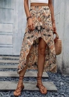 Kadın Yüksek Bel çiçek Desenli önü Asimetrik Detaylı Uzun Süprem Etek