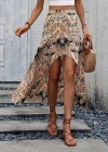 Kadın Yüksek Bel çiçek Desenli önü Asimetrik Detaylı Uzun Süprem Etek