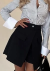 Kadın Yüksek Bel Düğmeli Asimetrik Kesim Cepli Kısa Ithal Krep şort Etek