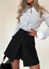 Kadın Yüksek Bel Düğmeli Asimetrik Kesim Cepli Kısa Ithal Krep şort Etek