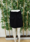 Kadın Yüksek Bel Düğmeli Asimetrik Kesim Cepli Kısa Ithal Krep şort Etek