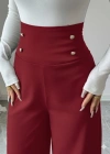 Kadın Yüksek Bel Düğmeli Geniş Paçalı Ithal Krep Pantolon