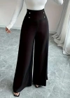 Kadın Yüksek Bel Düğmeli Geniş Paçalı Ithal Krep Pantolon