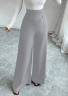 Kadın Yüksek Bel Düğmeli Geniş Paçalı Ithal Krep Pantolon