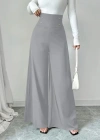 Kadın Yüksek Bel Düğmeli Geniş Paçalı Ithal Krep Pantolon