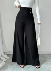 Kadın Yüksek Bel Düğmeli Geniş Paçalı Ithal Krep Pantolon