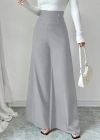 Kadın Yüksek Bel Düğmeli Geniş Paçalı Ithal Krep Pantolon