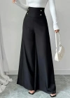 Kadın Yüksek Bel Düğmeli Geniş Paçalı Ithal Krep Pantolon